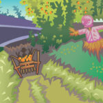 FARMING – FARMS – VILLAGE LIFE – NATURE – LANDSCAPE –  SCARECROW – BULLAC KART – ILLUSTRATION – VECTOR