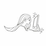 LINE ART – WOMEN – COMPUTER – ILLUSTRATION – VECTOR