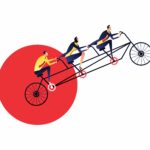 BUSINESSMAN MINIMAL ILLUSTRATION – Bicycle – Team Work – Vector